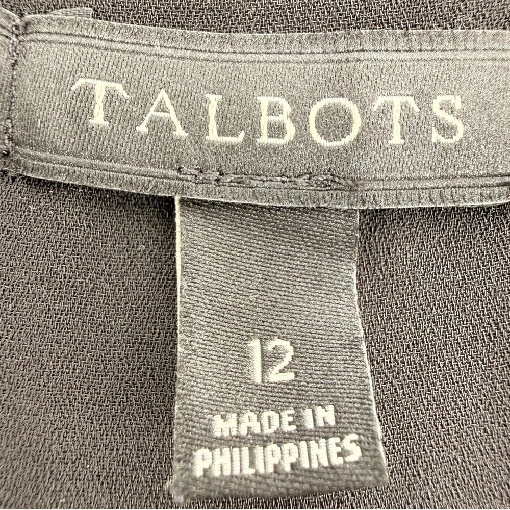 Talbots Womens 12 Flutter Sleeve Midi Dress Black White Dot Pockets Lined A-Line - Picture 10 of 13